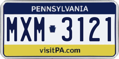 PA license plate MXM3121