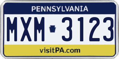 PA license plate MXM3123