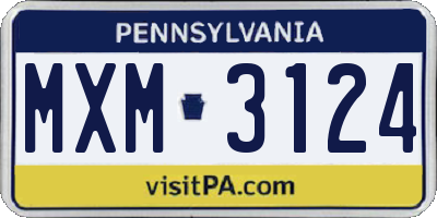 PA license plate MXM3124