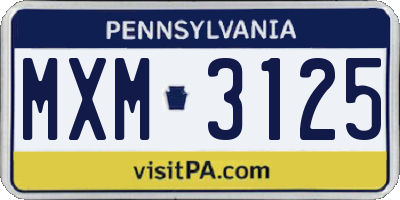 PA license plate MXM3125