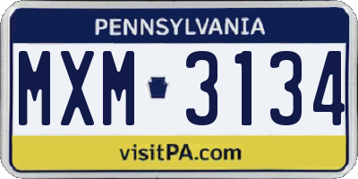 PA license plate MXM3134