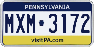 PA license plate MXM3172