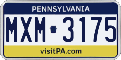 PA license plate MXM3175