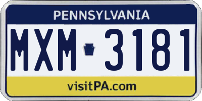 PA license plate MXM3181