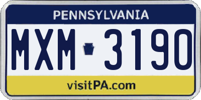 PA license plate MXM3190