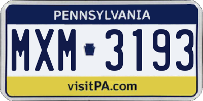 PA license plate MXM3193