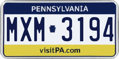 PA license plate MXM3194