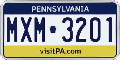PA license plate MXM3201