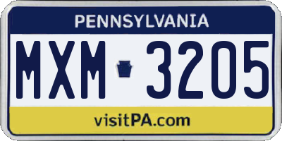 PA license plate MXM3205