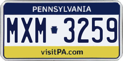 PA license plate MXM3259
