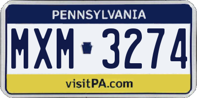 PA license plate MXM3274