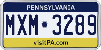 PA license plate MXM3289