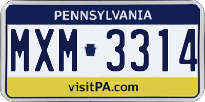 PA license plate MXM3314