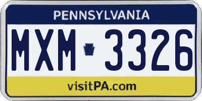 PA license plate MXM3326