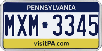 PA license plate MXM3345