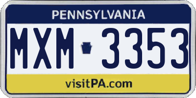 PA license plate MXM3353