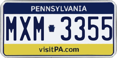 PA license plate MXM3355