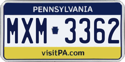 PA license plate MXM3362