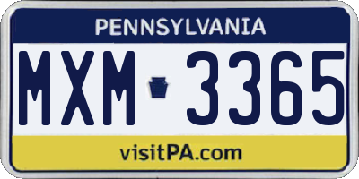 PA license plate MXM3365