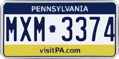 PA license plate MXM3374