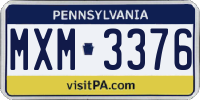 PA license plate MXM3376