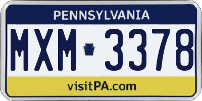 PA license plate MXM3378