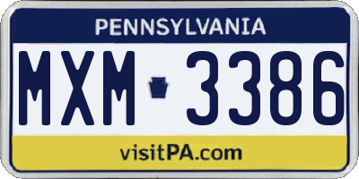 PA license plate MXM3386