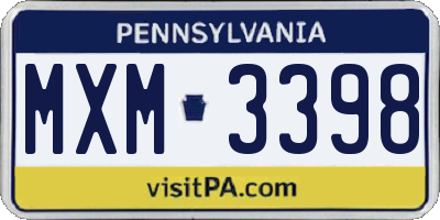 PA license plate MXM3398