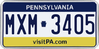 PA license plate MXM3405