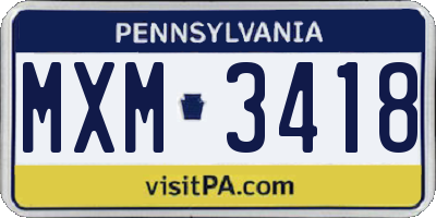 PA license plate MXM3418