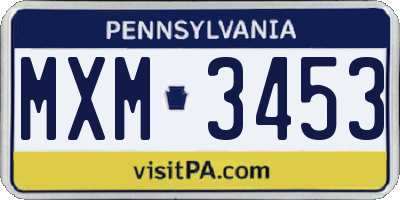 PA license plate MXM3453