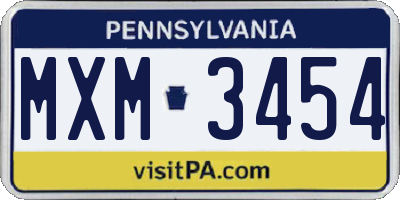 PA license plate MXM3454