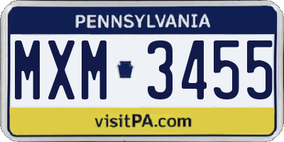 PA license plate MXM3455