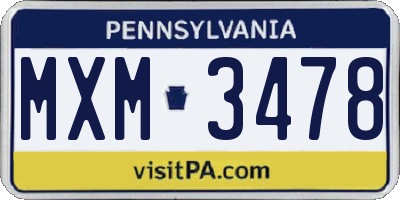 PA license plate MXM3478