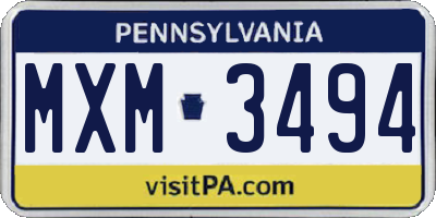 PA license plate MXM3494