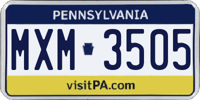 PA license plate MXM3505