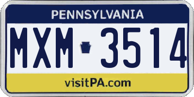 PA license plate MXM3514