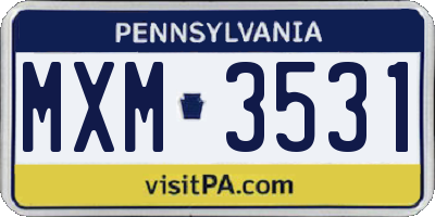 PA license plate MXM3531
