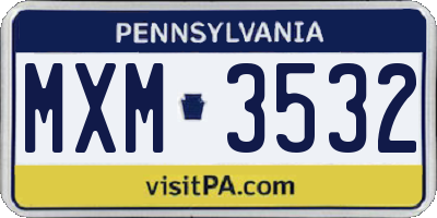 PA license plate MXM3532