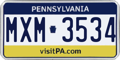 PA license plate MXM3534