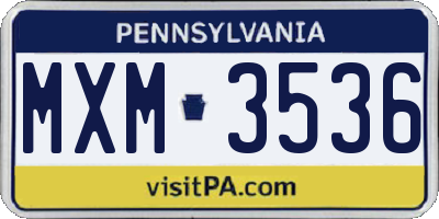 PA license plate MXM3536