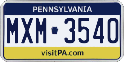 PA license plate MXM3540