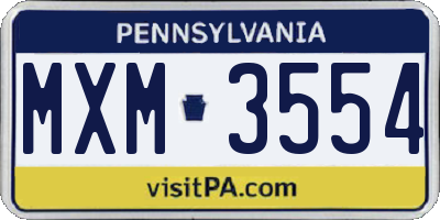 PA license plate MXM3554