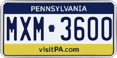 PA license plate MXM3600