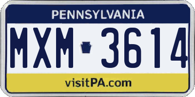 PA license plate MXM3614