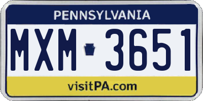 PA license plate MXM3651
