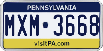 PA license plate MXM3668