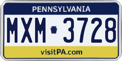 PA license plate MXM3728