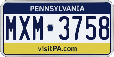PA license plate MXM3758
