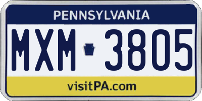PA license plate MXM3805